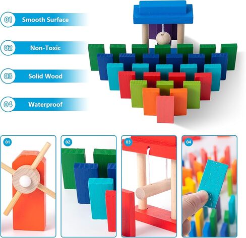 200-Piece Wooden Domino Set for Kids - STEM Learning Toy with Creative Tricks, Building Blocks & Classic Game Fun - Montessori Educational Gift for Boys & Girls Ages 3+ in Saudi Arabia