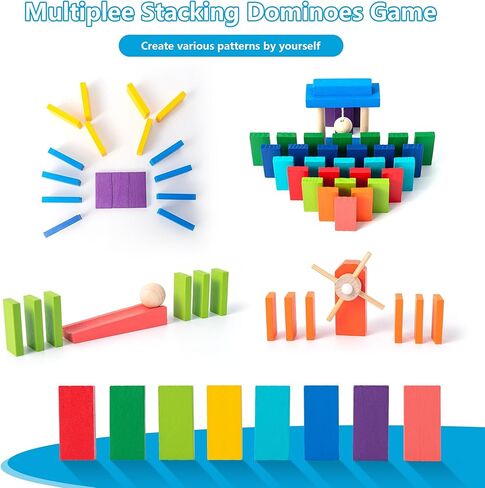 200-Piece Wooden Domino Set for Kids - STEM Learning Toy with Creative Tricks, Building Blocks & Classic Game Fun - Montessori Educational Gift for Boys & Girls Ages 3+ in Saudi Arabia