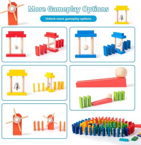 200-Piece Wooden Domino Set for Kids - STEM Learning Toy with Creative Tricks, Building Blocks & Classic Game Fun - Montessori Educational Gift for Boys & Girls Ages 3+ in Saudi Arabia