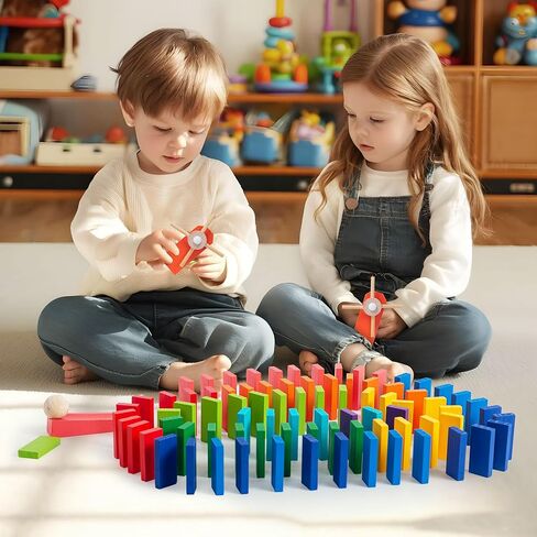 200-Piece Wooden Domino Set for Kids - STEM Learning Toy with Creative Tricks, Building Blocks & Classic Game Fun - Montessori Educational Gift for Boys & Girls Ages 3+ in Saudi Arabia