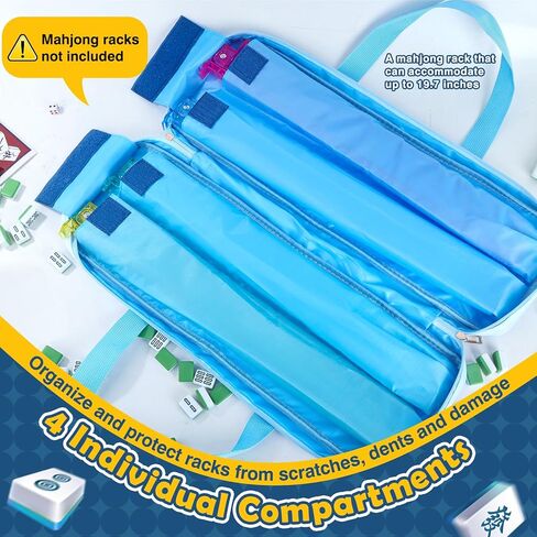 Mahjong Rack Storage Bag with 4 Independent Compartments and 1 Front Pocket,Mahjong Bag for Tiles and Racks Mahjong Accessories and Gifts (Only Bag) (Blue) in Kuwait