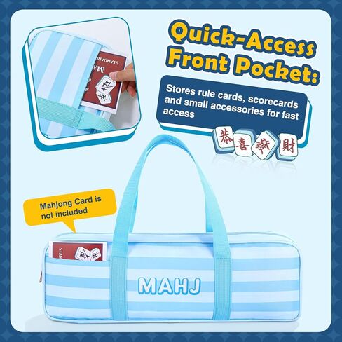 Mahjong Rack Storage Bag with 4 Independent Compartments and 1 Front Pocket,Mahjong Bag for Tiles and Racks Mahjong Accessories and Gifts (Only Bag) (Blue) in Kuwait