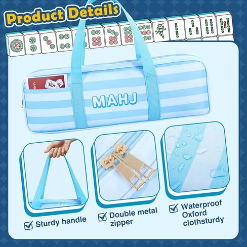 Mahjong Rack Storage Bag with 4 Independent Compartments and 1 Front Pocket,Mahjong Bag for Tiles and Racks Mahjong Accessories and Gifts (Only Bag) (Blue) in Kuwait