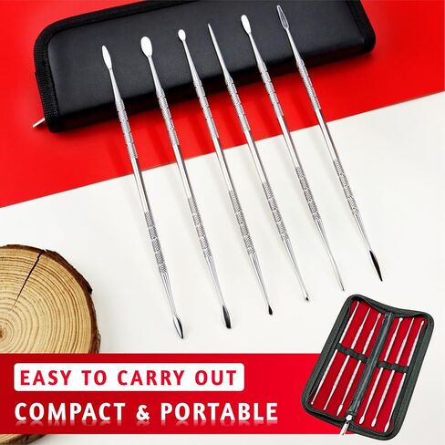 YETOOME 6 Pcs Wax Carving Tools Set with Case, Double-Ended Stainless Steel Clay Sculpting Pottery Sculpture Tools for Wax Pottery Carving Clay Modeling in Kuwait