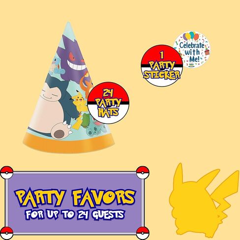 Unique Pokémon Party Supplies | Party Hats 24 Pack | Officially Licensed | Party Hats | Birthday Party Favors For Kids, Boys, Girls, Classroom Celebrations, Photo Booth Props in Kuwait