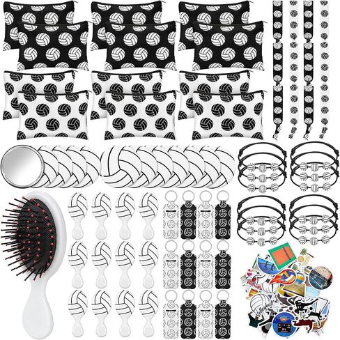 Elcoho 122 Pieces Softball Party Favors Set Softball Team Gifts with 12 Sets Makeup Bags, Hairbrushes, Mirrors, Headbands, Bracelets, Keychains and 50 Stickers for Sports Birthday Party Supplies in Kuwait