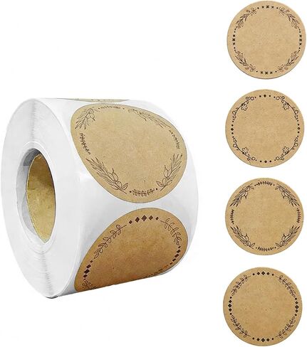 500 Jar Stickers, Jelly Jars & Jam Jar Labels, Kraft Paper Gift Tags, 4 Different Garland Designs for Mason Jars/Bottles/Name Tags and More (2 Inch Round) in Saudi Arabia