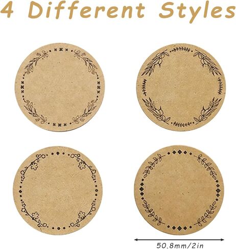 500 Jar Stickers, Jelly Jars & Jam Jar Labels, Kraft Paper Gift Tags, 4 Different Garland Designs for Mason Jars/Bottles/Name Tags and More (2 Inch Round) in Saudi Arabia