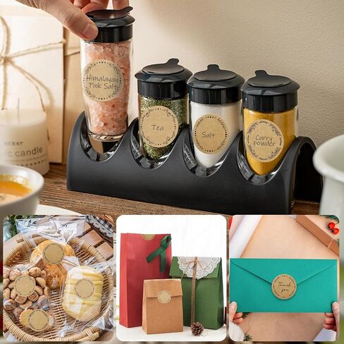500 Jar Stickers, Jelly Jars & Jam Jar Labels, Kraft Paper Gift Tags, 4 Different Garland Designs for Mason Jars/Bottles/Name Tags and More (2 Inch Round) in Saudi Arabia