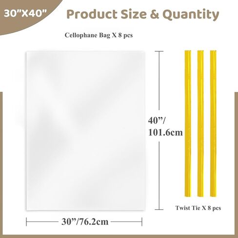 WIKDAY Cellophane Wrap for Gift Baskets 30x40 Inches 8 PCS Large Clear Gift Wrapping Plastic Bags with Ties for Gift Giving, Packaging Products in Saudi Arabia