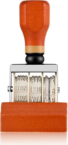 Roller Date Stamp, 2025-2035 Day Month Year Retro Date Stamp, Adjustable Wheel Stamper with Wooden Handle and Base for DIY Card Craft Planner Scrapbook in Kuwait