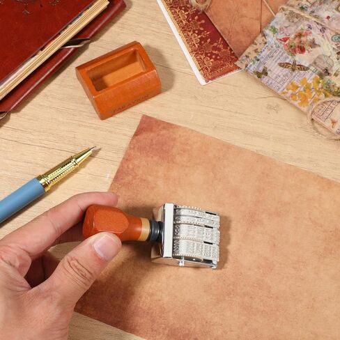 Roller Date Stamp, 2025-2035 Day Month Year Retro Date Stamp, Adjustable Wheel Stamper with Wooden Handle and Base for DIY Card Craft Planner Scrapbook in Kuwait
