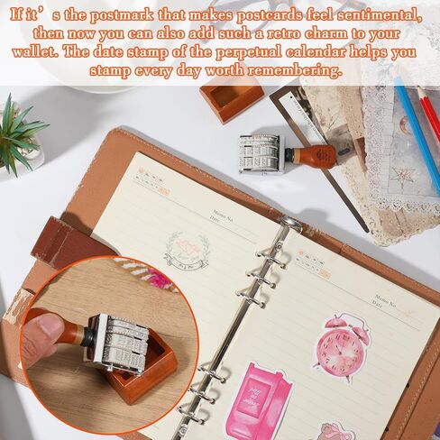 Roller Date Stamp, 2025-2035 Day Month Year Retro Date Stamp, Adjustable Wheel Stamper with Wooden Handle and Base for DIY Card Craft Planner Scrapbook in Kuwait