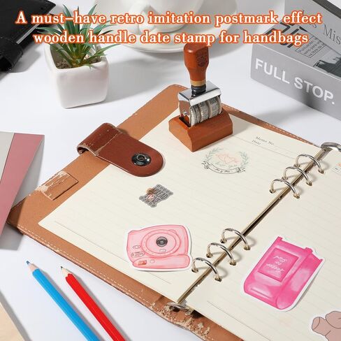 Roller Date Stamp, 2025-2035 Day Month Year Retro Date Stamp, Adjustable Wheel Stamper with Wooden Handle and Base for DIY Card Craft Planner Scrapbook in Kuwait