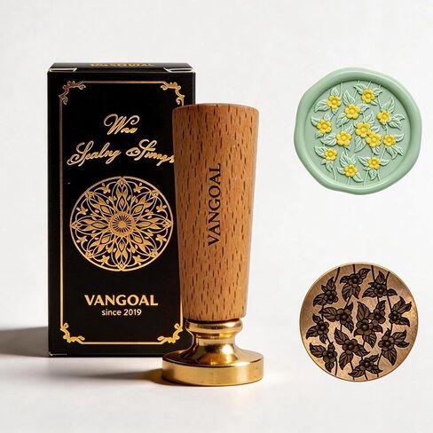 VANGOAL Wax Seal Stamp, Floral Series, 3D Embossed Brass Stamp Head with Wooden Handle, Vintage Sealing Kit for Wedding Invitations, Envelopes, Gift Wrapping, Letters and Crafts (Peony with Frame) in Saudi Arabia