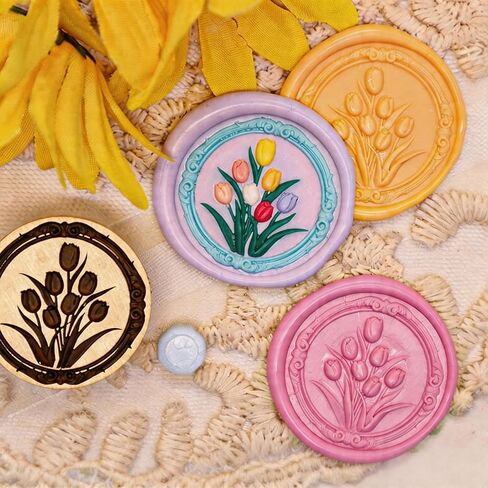 VANGOAL Wax Seal Stamp, Floral Series, 3D Embossed Brass Stamp Head with Wooden Handle, Vintage Sealing Kit for Wedding Invitations, Envelopes, Gift Wrapping, Letters and Crafts (Peony with Frame) in Saudi Arabia