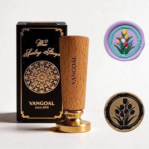 VANGOAL Wax Seal Stamp, Floral Series, 3D Embossed Brass Stamp Head with Wooden Handle, Vintage Sealing Kit for Wedding Invitations, Envelopes, Gift Wrapping, Letters and Crafts (Peony with Frame) in Saudi Arabia