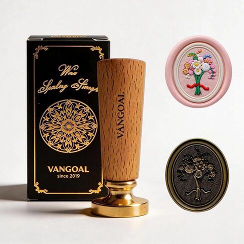 VANGOAL Wax Seal Stamp, Floral Series, 3D Embossed Brass Stamp Head with Wooden Handle, Vintage Sealing Kit for Wedding Invitations, Envelopes, Gift Wrapping, Letters and Crafts (Peony with Frame) in Saudi Arabia