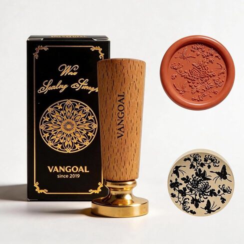 VANGOAL Wax Seal Stamp, Floral Series, 3D Embossed Brass Stamp Head with Wooden Handle, Vintage Sealing Kit for Wedding Invitations, Envelopes, Gift Wrapping, Letters and Crafts (Peony with Frame) in Saudi Arabia