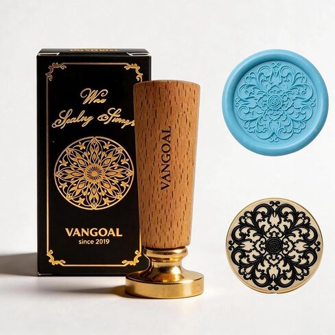 VANGOAL Wax Seal Stamp, Floral Series, 3D Embossed Brass Stamp Head with Wooden Handle, Vintage Sealing Kit for Wedding Invitations, Envelopes, Gift Wrapping, Letters and Crafts (Peony with Frame) in Saudi Arabia