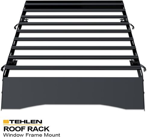 سلة رف سقف Stehlen 642167830672 مقاس 70 × 55 بوصة متوافقة مع 2015-2026 Ford F150 Supercrew (طاقم) الكابينة السوداء وإطارات النوافذ المعيارية على السطح مع هدية الرياح - أسود in Kuwait