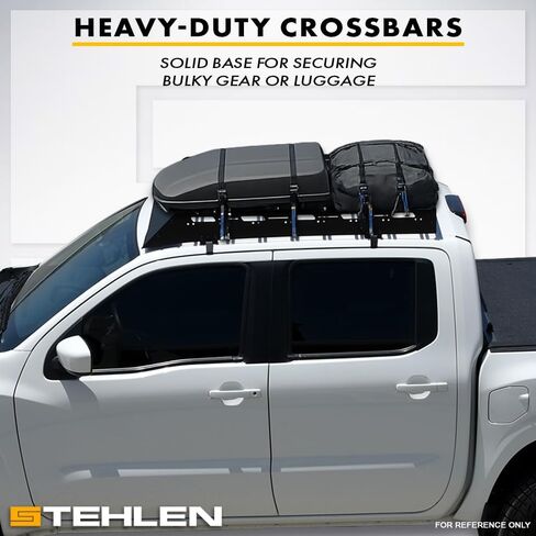 سلة رف سقف Stehlen 642167830672 مقاس 70 × 55 بوصة متوافقة مع 2015-2026 Ford F150 Supercrew (طاقم) الكابينة السوداء وإطارات النوافذ المعيارية على السطح مع هدية الرياح - أسود in Kuwait