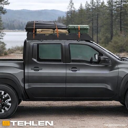 سلة رف سقف Stehlen 642167830672 مقاس 70 × 55 بوصة متوافقة مع 2015-2026 Ford F150 Supercrew (طاقم) الكابينة السوداء وإطارات النوافذ المعيارية على السطح مع هدية الرياح - أسود in Kuwait