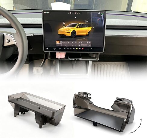 منظم تخزين تحت الشاشة من Zorik لـ Tesla Model Y Juniper (2025-2026) وModel 3 Highland (2024-2026)، صينية لوحة القيادة المخفية البسيطة، تركيب ثابت بالإطباق، ملحقات داخلية باللون الأسود in Kuwait