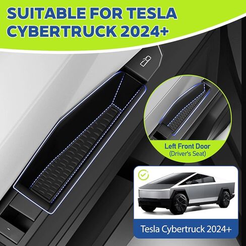 4 قطع منظم تخزين مقبض الباب متوافق مع Tesla Cybertruck 2026 2025 2024 2023، جيوب صندوق منظم جانبية للباب لملحقات Cyber ​​Truck، صينية حامل توسيع التخزين الداخلي in Kuwait