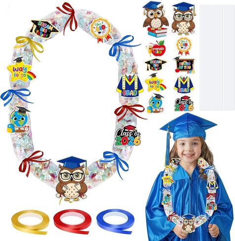 KorViSHOW Graduation Candy Lei Making Kit, 23 Pcs 2026 Grad Hawaiian Candy Leis Tubing Set with Rolls Ribbons and Red Hibiscus Cards for College High School Congrats Graduate Party Supplies Gifts in Saudi Arabia