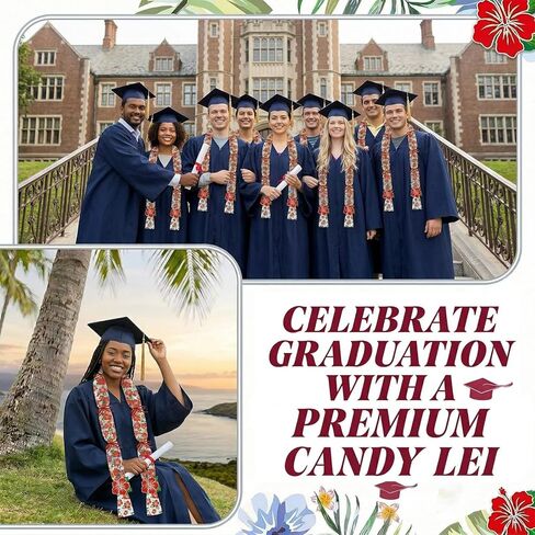 KorViSHOW Graduation Candy Lei Making Kit, 23 Pcs 2026 Grad Hawaiian Candy Leis Tubing Set with Rolls Ribbons and Red Hibiscus Cards for College High School Congrats Graduate Party Supplies Gifts in Saudi Arabia