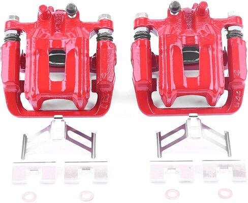 زوج فرجار الفرامل الخلفي المطلي بمسحوق أحمر من PowerStop لـ Acura RDX 2013-18 |Honda Accord Crosstour 2010-11 |CR-V 2012-16 |Crosstour 2012-15 - ترقية فرجار الفرامل عالية الحرارة، S6886 in Kuwait