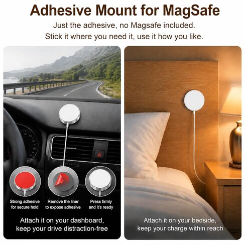 Double-Sided Adhesive Pads Compatible with MagSafe Wireless Charger Mounting, Featuring Strong Adhesion, Easy Removal, no Residue，Adhesive Pads only (Charger not Included), 6 Count in Saudi Arabia
