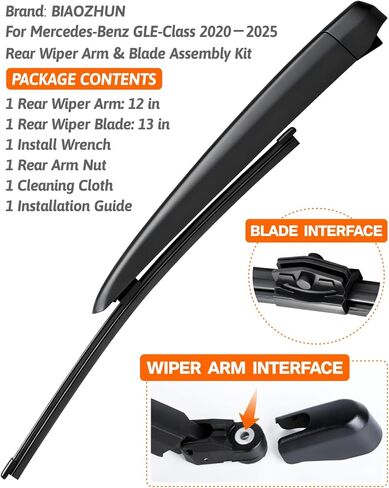 Rear Wiper Arm Blade Assembly, Replacement for Mercedes-Benz GLE-Class 2020–2025 (W167), GLE 350, 450, 580, AMG GLE 53, 63 | Back Windshield Wiper Blade Arm, Nut, Cap Cover Accessories Set in Saudi Arabia