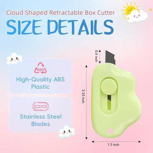 Cloud Shaped Retractable Box Cutter Set - 3Pcs Mini Utility Knife Letter Opener Envelope Slitter, Mini Box Cutters Retractable-Orange Pink Green in Saudi Arabia