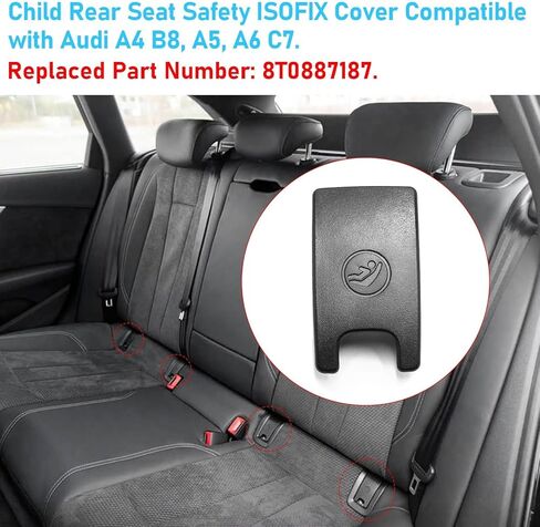 TTCR-II متوافق مع غطاء مرساة مقعد الأطفال Audi A4 2009-2016 8T0887187، بديل غطاء مقعد الطفل في الصف الخلفي ISOFIX لسيارة Audi A5 2008-2016 وA6 2012-2018 (أسود، غطاء قطعة واحدة فقط) in Kuwait