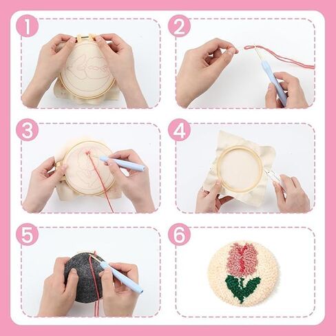 Punch Needle Coasters Kit, 6 Pattern Embroidery Punch Needle Kits, Punch Embroidery Kit for DIY Crafts in Kuwait