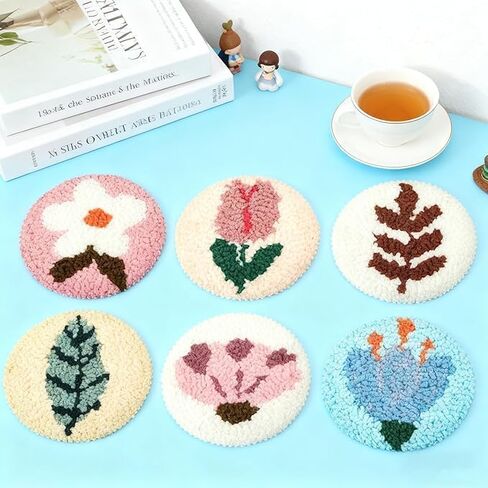 Punch Needle Coasters Kit, 6 Pattern Embroidery Punch Needle Kits, Punch Embroidery Kit for DIY Crafts in Kuwait