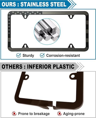 ZXFOOG American Flag License Plate Frames- Black Stainless Steel Patriotic USA Flag Car Tag Holder with Screws, Bonus Metal Stickers, Keychain, Cup Coaster & Valve Stem Caps in Saudi Arabia