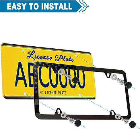 ZXFOOG American Flag License Plate Frames- Black Stainless Steel Patriotic USA Flag Car Tag Holder with Screws, Bonus Metal Stickers, Keychain, Cup Coaster & Valve Stem Caps in Saudi Arabia