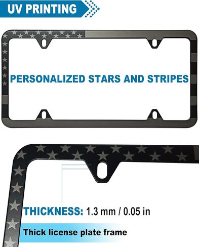 ZXFOOG American Flag License Plate Frames- Black Stainless Steel Patriotic USA Flag Car Tag Holder with Screws, Bonus Metal Stickers, Keychain, Cup Coaster & Valve Stem Caps in Saudi Arabia