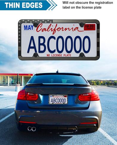 ZXFOOG American Flag License Plate Frames- Black Stainless Steel Patriotic USA Flag Car Tag Holder with Screws, Bonus Metal Stickers, Keychain, Cup Coaster & Valve Stem Caps in Saudi Arabia