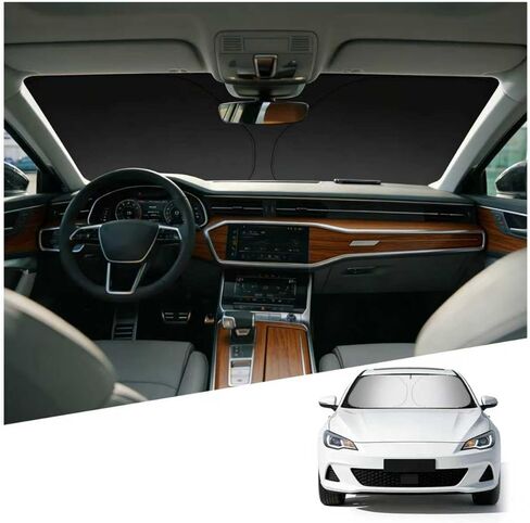 63×33 Inch Car Windshield Sun Shade,Front Windshield Cover Sun Shade for Cars Interior Protection & Heat Reduction,Foldable Car Windshields Sunshade with Storage Bag (L (63 x 33 inch)) in Kuwait