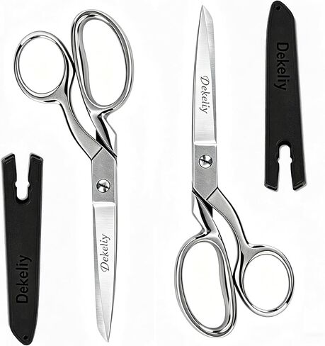 2 Pack 8" Dressmaker Fabric Scissors, Heavy Duty Stainless Steel Tailor Sewing Shears with Protective Sheath, Multi-Purpose Sharp Fabric Scissors for Cutting Cloth, Thread, and Crafting in Saudi Arabia