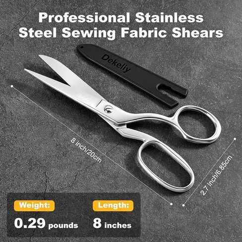 2 Pack 8" Dressmaker Fabric Scissors, Heavy Duty Stainless Steel Tailor Sewing Shears with Protective Sheath, Multi-Purpose Sharp Fabric Scissors for Cutting Cloth, Thread, and Crafting in Saudi Arabia