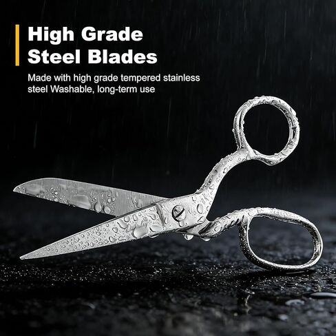 2 Pack 8" Dressmaker Fabric Scissors, Heavy Duty Stainless Steel Tailor Sewing Shears with Protective Sheath, Multi-Purpose Sharp Fabric Scissors for Cutting Cloth, Thread, and Crafting in Saudi Arabia