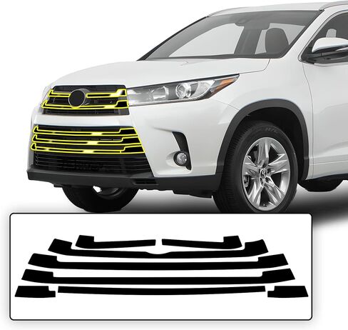 تصميمات BOGAR TECH لسيارة Toyota Highlander 2016-2019 حذف الكروم الأمامي - مجموعة تراكب الفينيل المقطوعة مسبقًا، زخرفة تعتيم سوداء لامعة in Kuwait