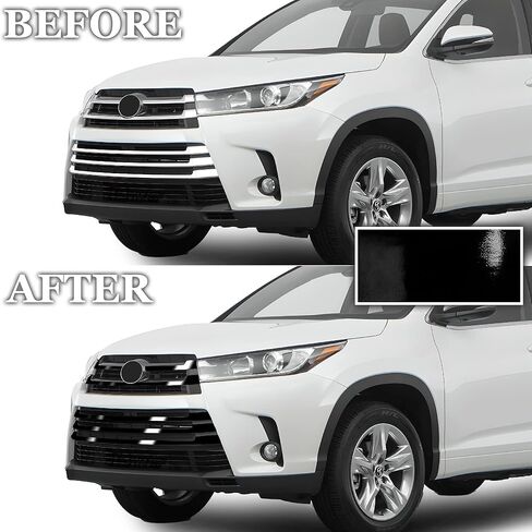 تصميمات BOGAR TECH لسيارة Toyota Highlander 2016-2019 حذف الكروم الأمامي - مجموعة تراكب الفينيل المقطوعة مسبقًا، زخرفة تعتيم سوداء لامعة in Kuwait