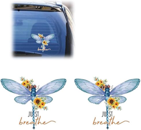 ملصق سيارة Just Breathe Dragonfly، ملصق نافذة السيارة من الفينيل المقاوم للماء، ملصق ممتص الصدمات للسيارة على شكل زهرة الشمس العتيقة، ملصقات تزيين تلقائية إيجابية للكمبيوتر المحمول، جدار (قطعة واحدة) in Kuwait