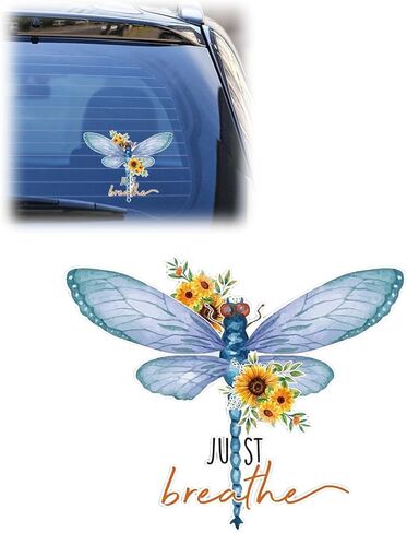 ملصق سيارة Just Breathe Dragonfly، ملصق نافذة السيارة من الفينيل المقاوم للماء، ملصق ممتص الصدمات للسيارة على شكل زهرة الشمس العتيقة، ملصقات تزيين تلقائية إيجابية للكمبيوتر المحمول، جدار (قطعة واحدة) in Kuwait